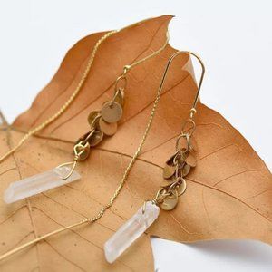 Quartz Crystal 14KGP Brass Threader Earrings
